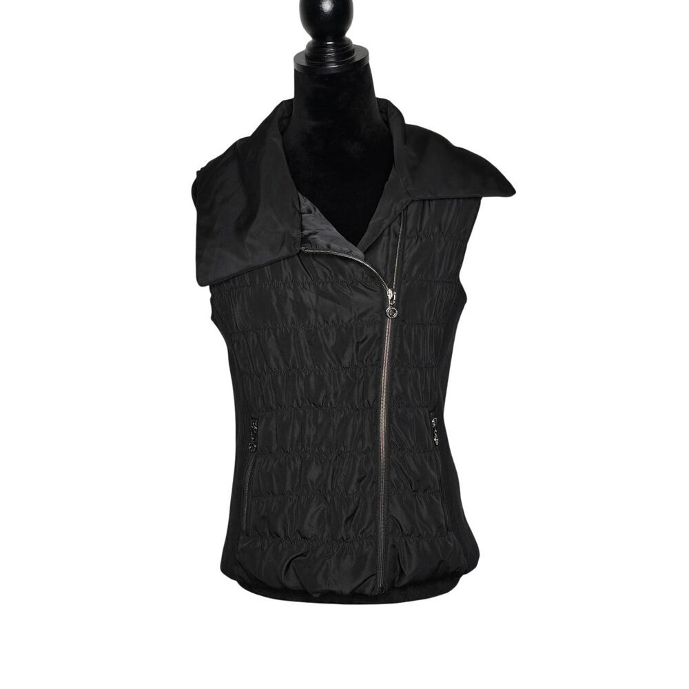 Marc New York Andrew Marc Womens M Black Quilted Puffer Vest Knit Side Zip